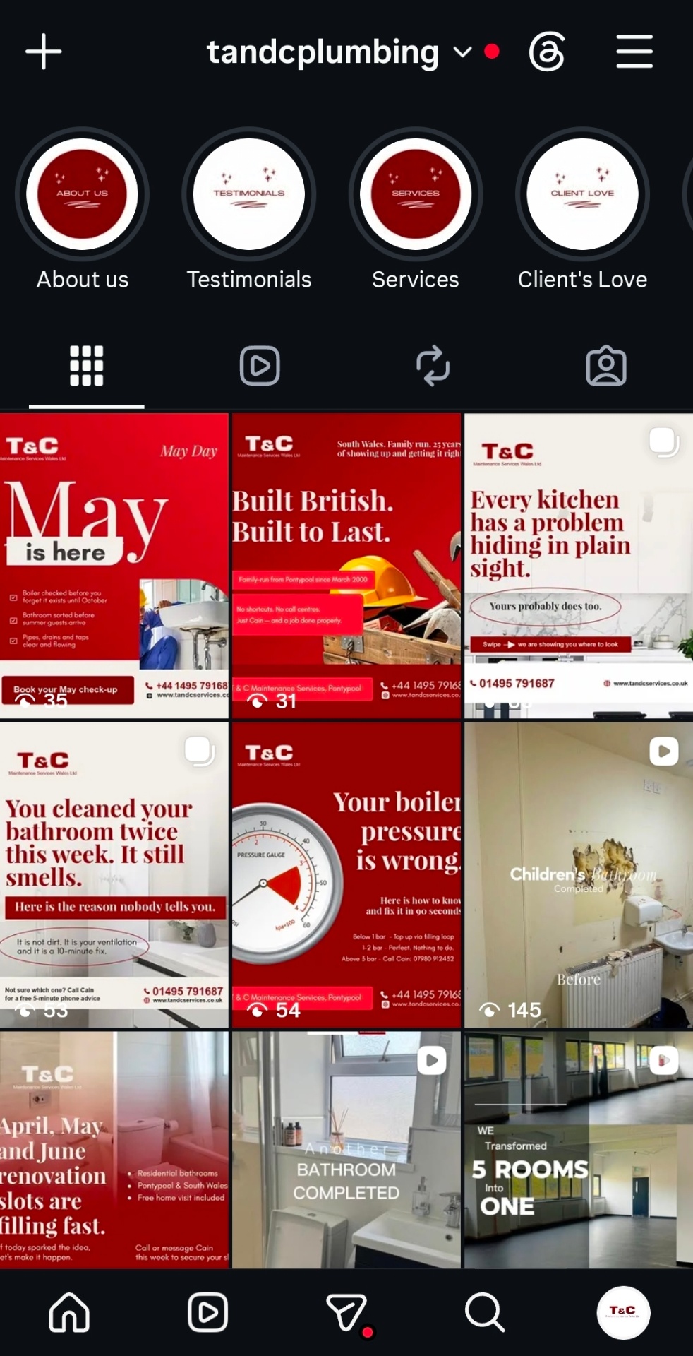 Instagram content produced for T&C Plumbing